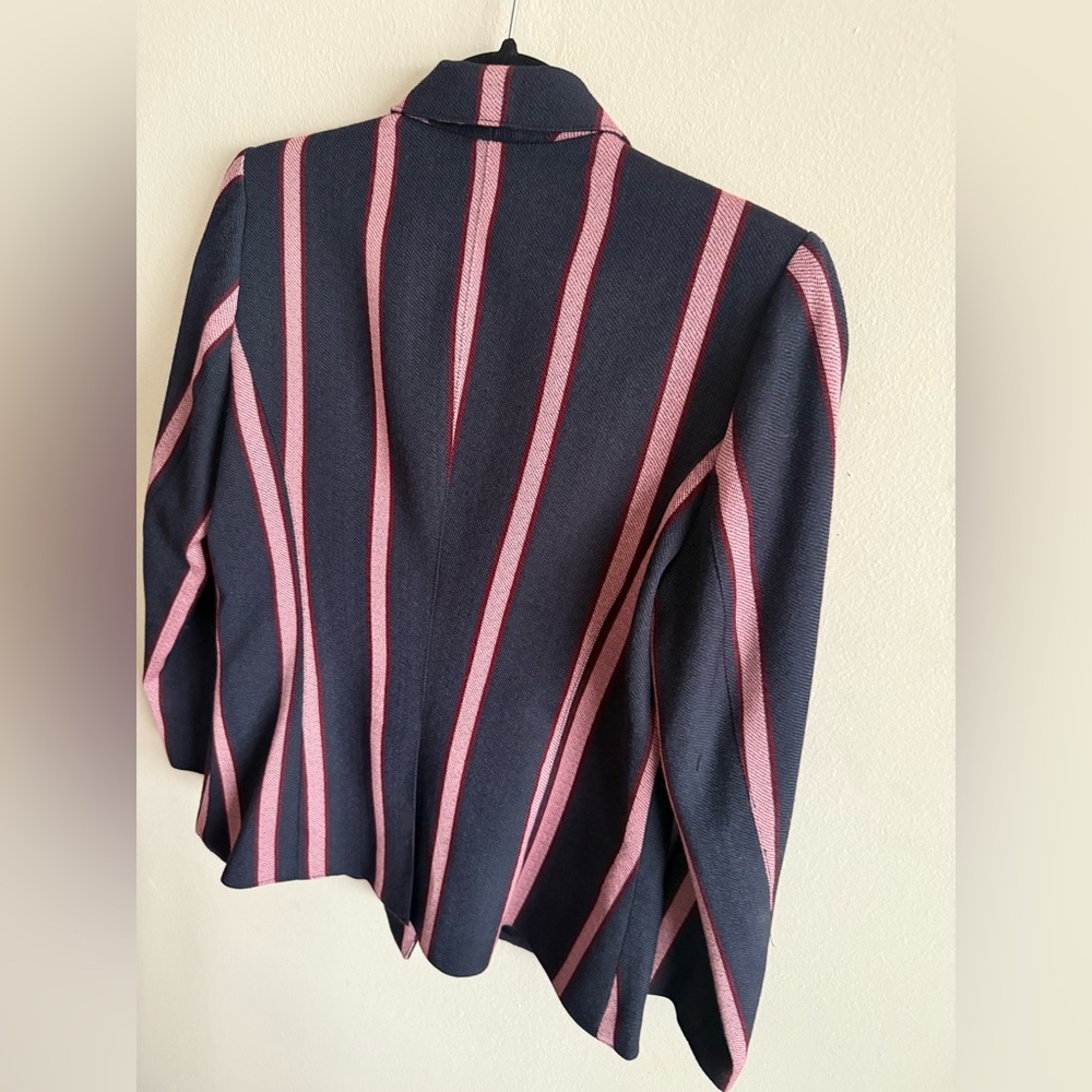 Smythe Double Breasted Striped Blazer Gold Accented Buttons Quarter Sleeve Sz 8 - Picture 6 of 16
